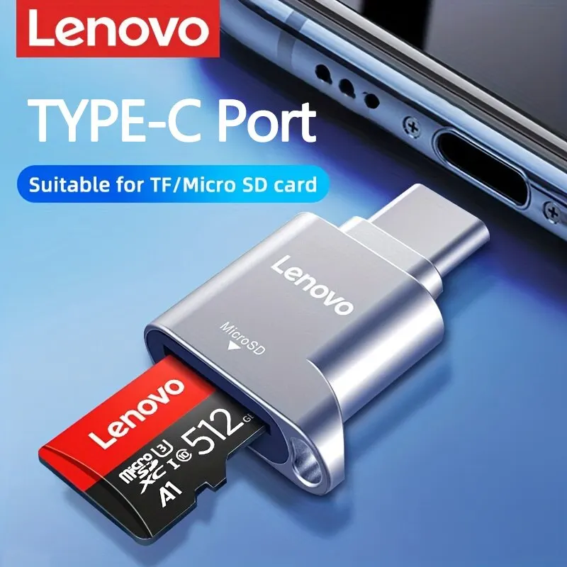 Lenovo Micro SD Card Reader, USB C to SD Card Reader, Type C TF Memory Card Reader with USB C to USB Adapter