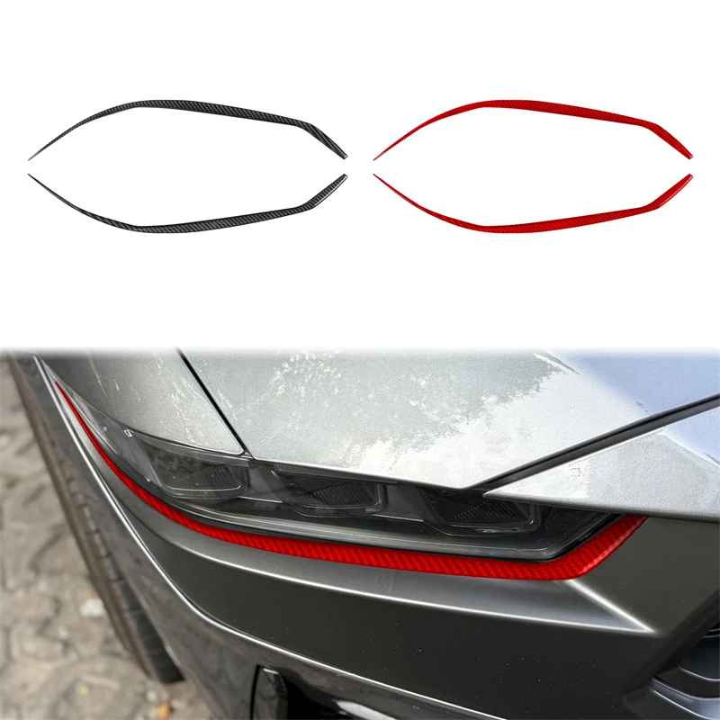 

For Ford Mustang 2024-2025 Carbon Fiber Car Headlight Eyebrow Trim Strips 2pcs Stickers Decoration Accessories