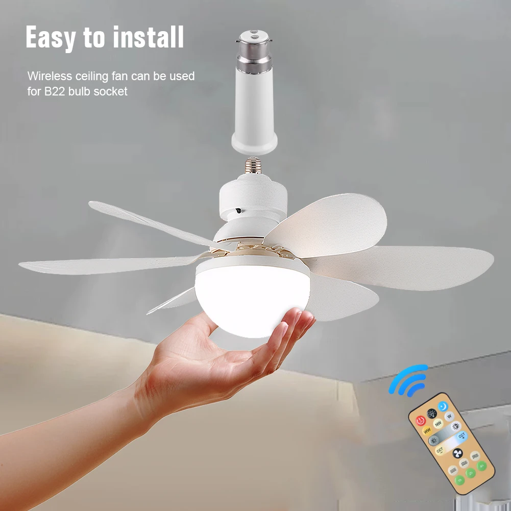Luz de ventilador con enchufe con control remoto, ventilador de techo pequeño de 40/52cm con ventilador de tornillo de luz inalámbrico LED E27 para cocina, dormitorio, habitación pequeña