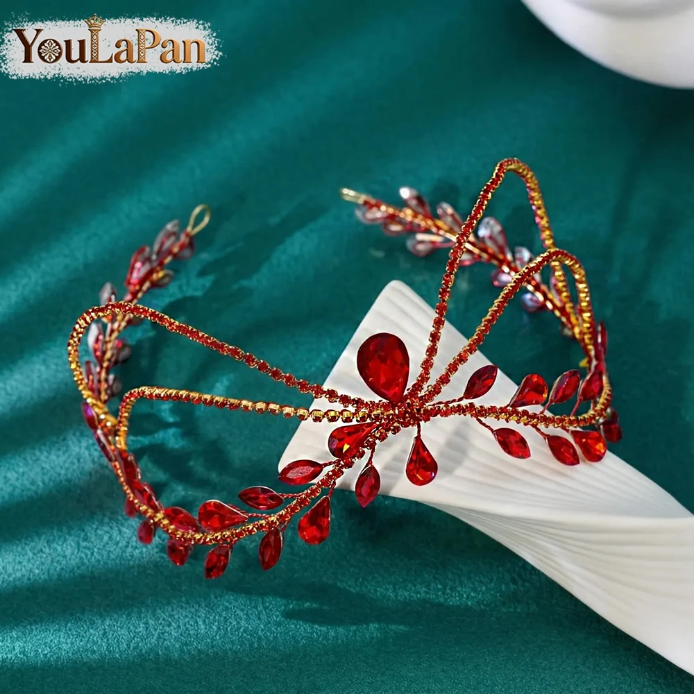 YouLaPan Luxury Full Rhinestone Foreband Hair Accessories Trendy Red Color Headband  Wedding Headpieces For Bridesmaid HP996