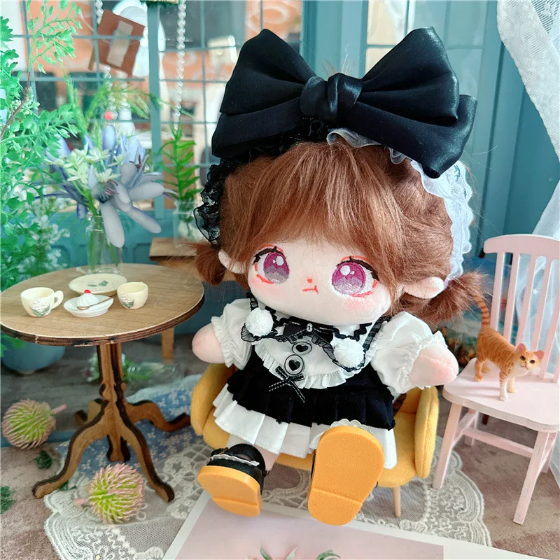 

Cute Cartoon Idol Plush Doll for 20cm Kawaii 3Pcs Black Bow Maid Dress Suit DIY Clothes Accessory Stuffed Fat Body Cotton Dolls