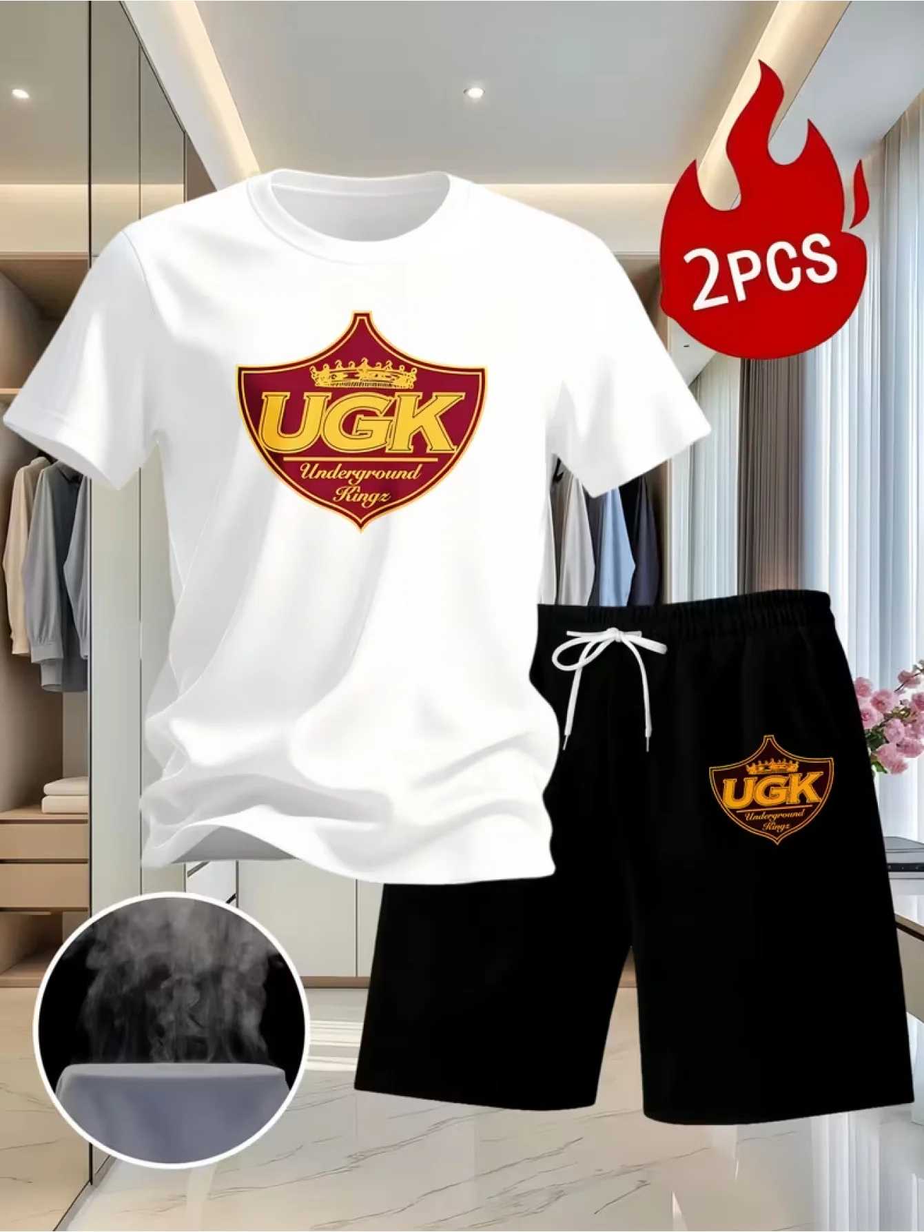 

Мужская летняя футболка с коротким рукавом с логотипом UGK Underground King в сочетании с модными шортами.