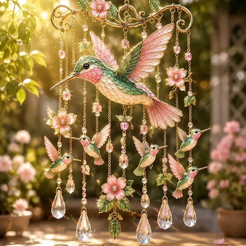 Elegant Hummingbird Wind Chime for Outdoor Garden Decoration Graceful Metal Hanging Ornament Yard Patio Home Decor Gift