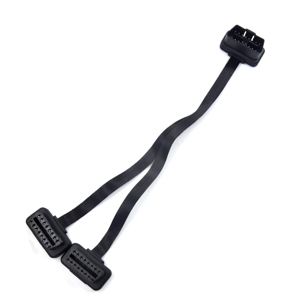 Extensión OBDII conector doble divisor Y OBD2 16PIN conexión macho a hembra plana + delgada como uso de fideos con ELM327