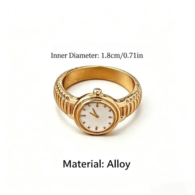 Gold Plated Watch Shaped Rings Vintage Enamel Dial For Daily Wear Parties Dating Gifts For Women