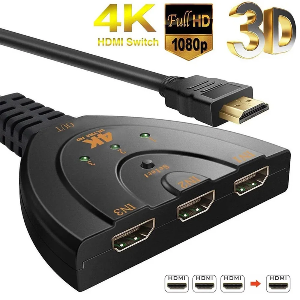 محول HDMI ذو 3 منافذ متوافق مع محول صغير ثلاثي الأبعاد ، 4K x 2K ، 1.4b ، جهاز تقسيم 4K ، 1080P ، محور منفذ 3 في 1 لـ DVD ، HDTV ، Xbox ، PS3, PS4