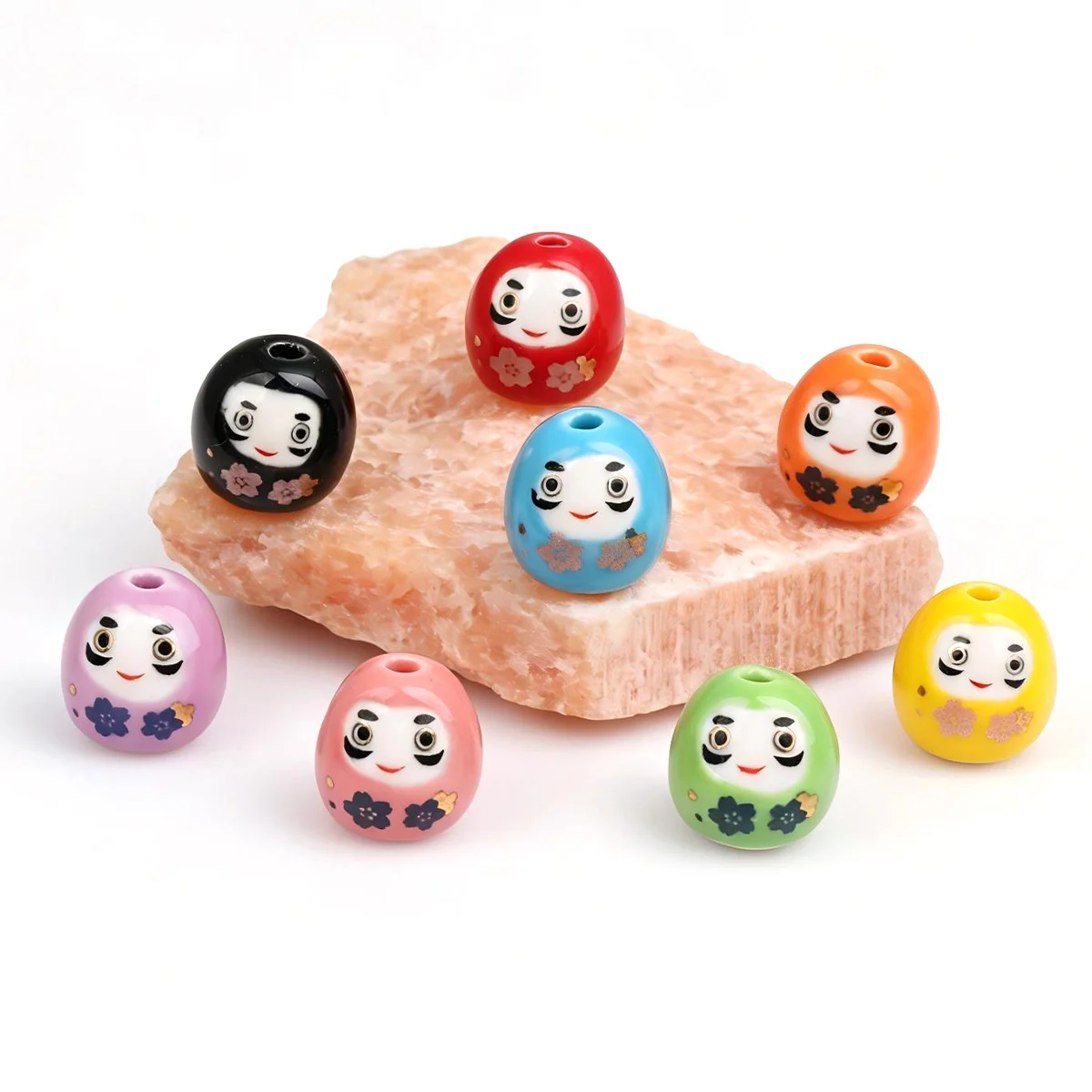 5/10pcs 15x15mm Daruma Style Ceramic Beads, 2.5mm Hole Multi Color Floral Printed Loose Spacer Beads for DIY Bracelet Necklace