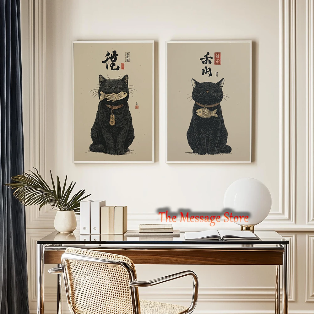 Black Lucky Cat Ukiyo-e Japane - đánh giá và giá Japanese Traditional Lifestyle