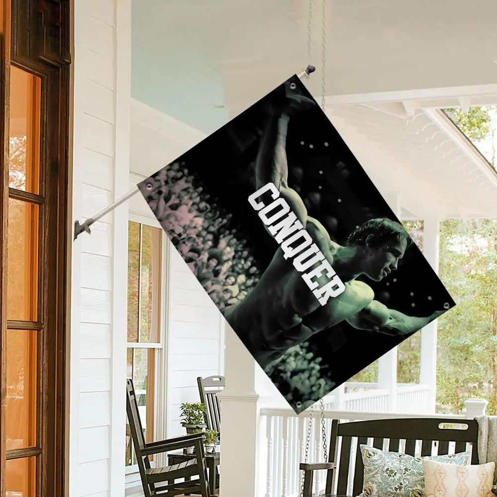 A-Arnold Schwarzenegger Gym Flags Custom Wall Hanging Background Art Banner for Bedroom Home Living Room Outdoor Decor