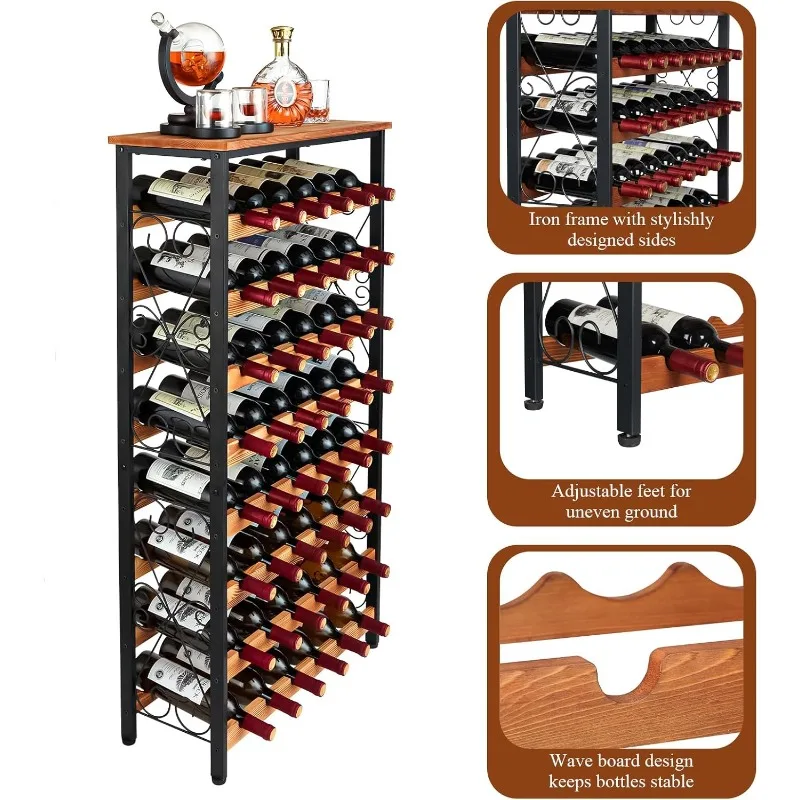 48 Bottles Wine Rack Freestanding Floor with Wood Top, 8 Tier Wine Bottle Holder,Wine Storage for Kitchen Pantry,Tall Wine Shelf
