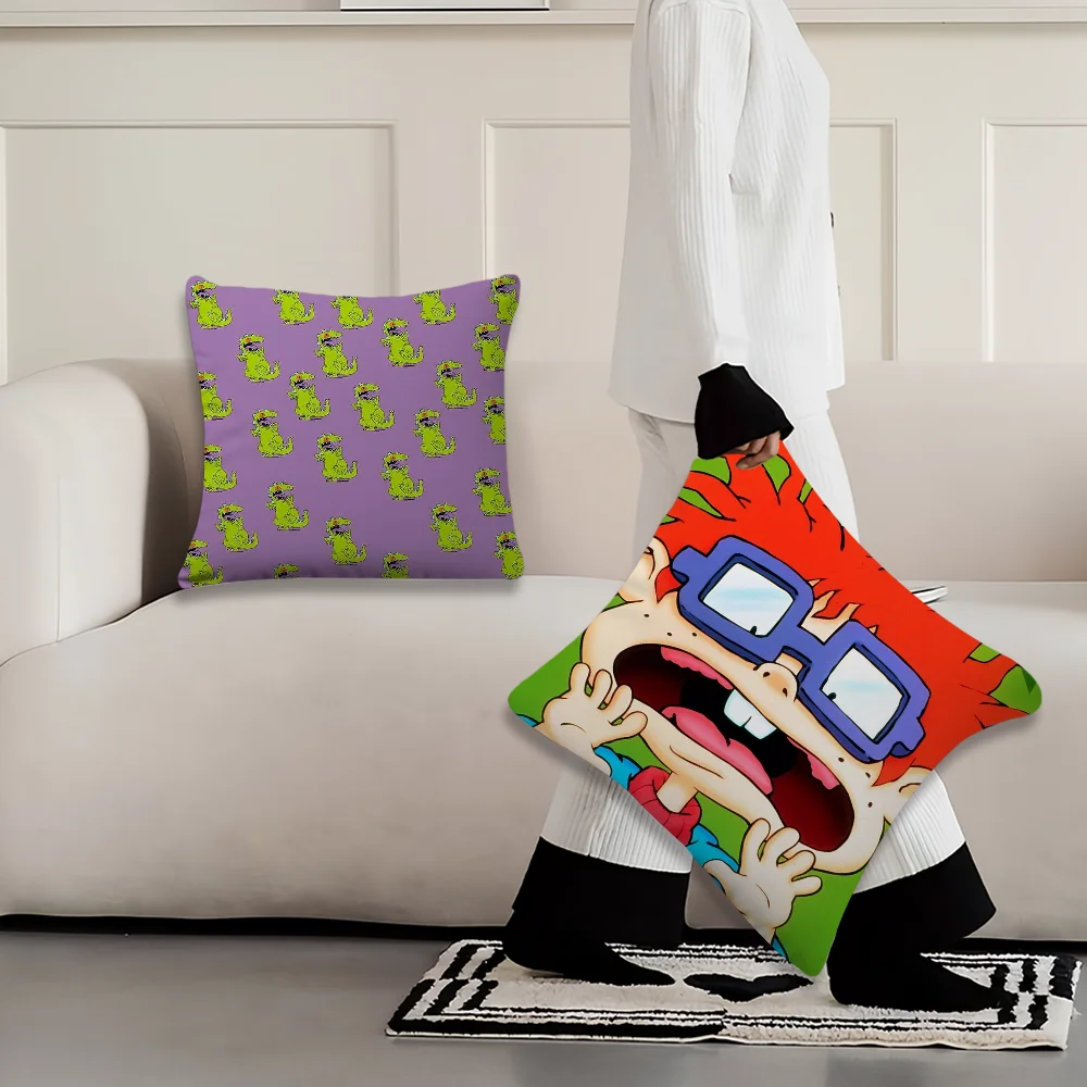 Niedlicher Kissenbezug für Sofa, Schlafzimmer, Wohnzimmer, Büro, Nachttisch, Rückenlehne, Cartoon-Rugrats-Kissen, bedruckt, quadratisch