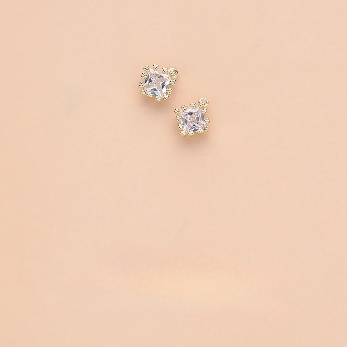 14K Gold Plated Inlaid Zircon Rhombus Square Charm Pendant DIY Findings for Bracelet Necklace Hanging Jewelry Making