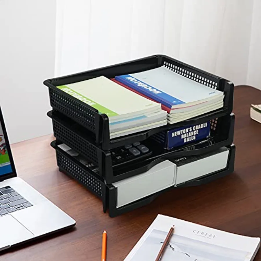 Wekioger Vassoio portaoggetti in plastica per documenti impilabile, cestino per documenti, 6 confezioni