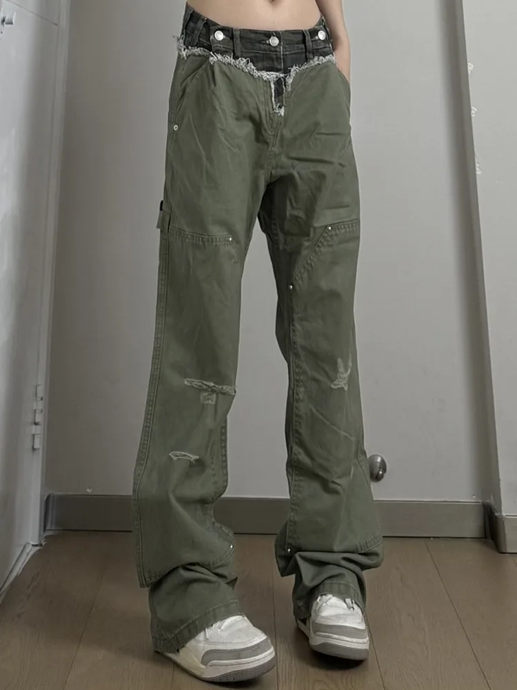 

Американские винтажные лоскутные простые свободные джинсы с дырками, молодежные модные повседневные джинсы с прямыми штанинами для молодых мужчин