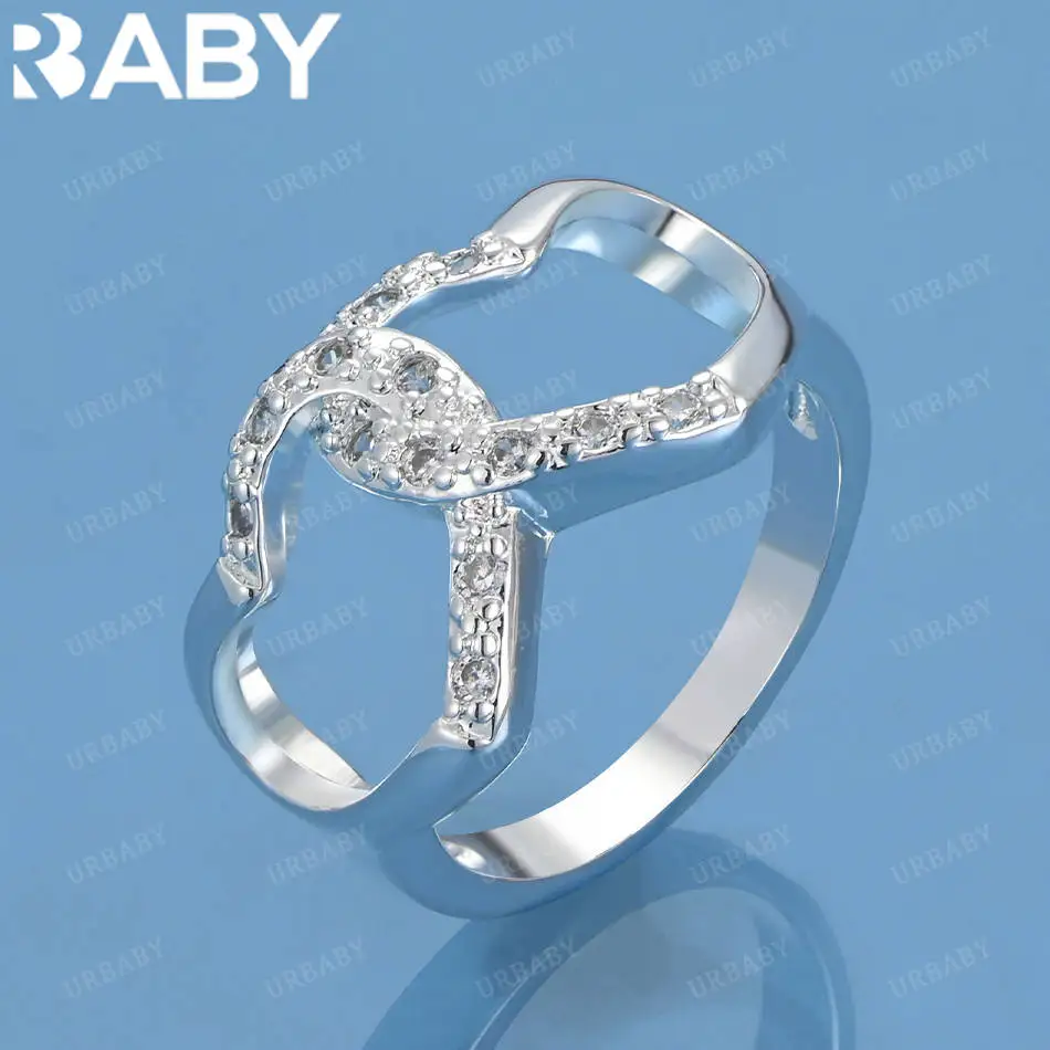 

URBABY Стерлингового Серебра 925 Размер 7-10 Циркон Двойное Кольцо Сердце Для Женщин Мужчин Грейс Ювелирные Изделия Тенденция Модные Подарки На День Рождения