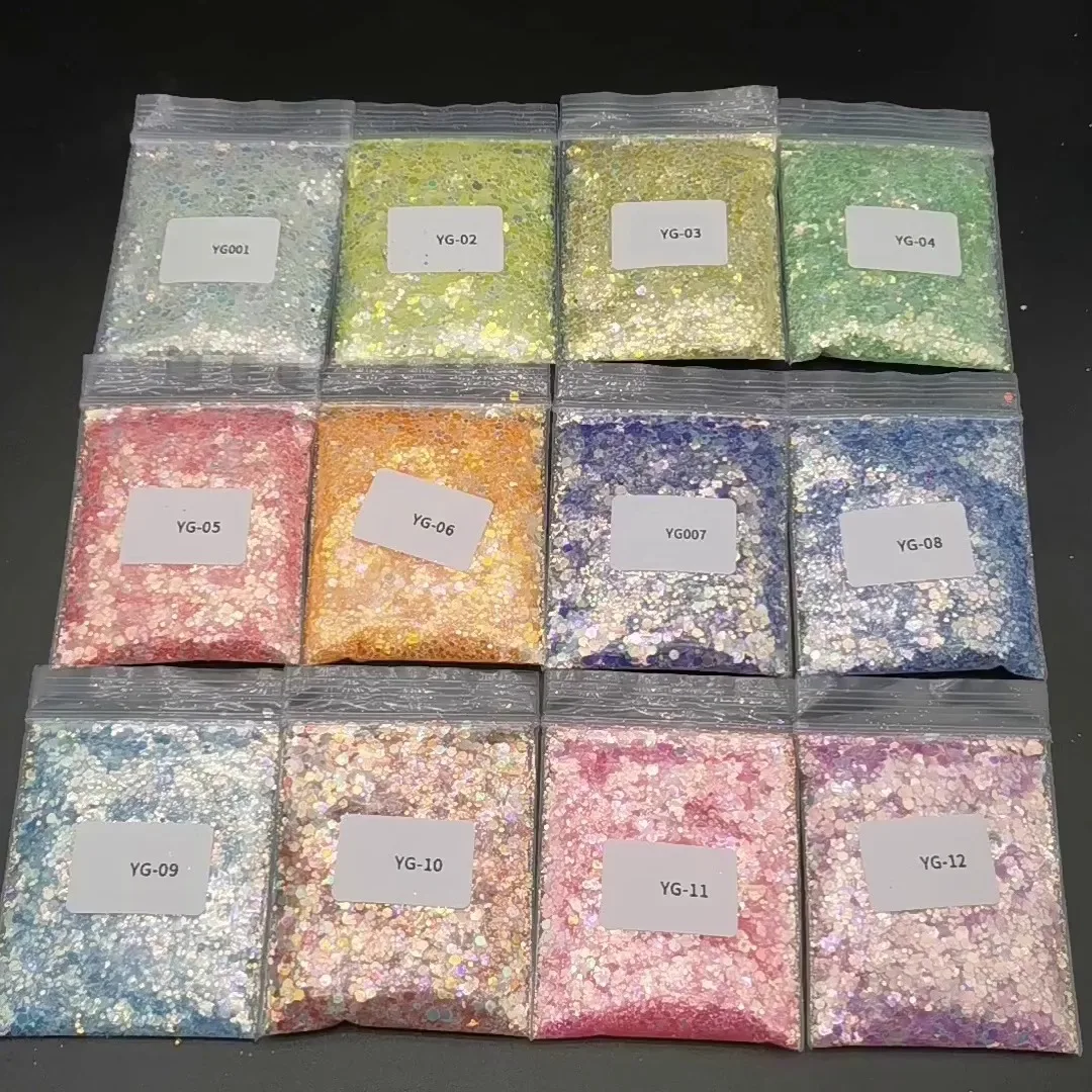 

50G/bag 12Colors Luminous Series Nail Art Glitter Powders Mix Size Shape Nail Sequins DIY Chrome Pigment Glow In Dark Decoration