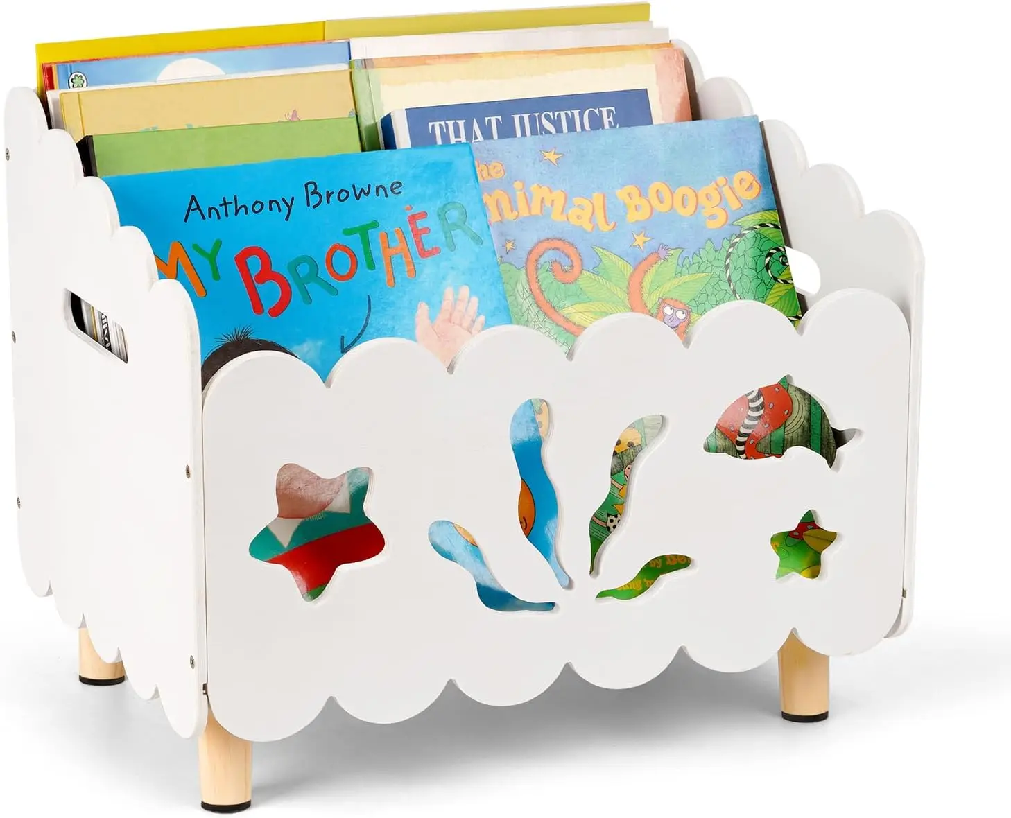 

Деревянная детская книжная полка с регулируемыми перегородками, белое хранилище игрушек для детских книг для малышей