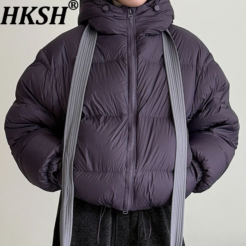 

HKSH Winter New Women Down Coat Hooded Zipper Solid Color Versatile Trendy Elegant Casual High Street Warm Puffer Jacket HK16400