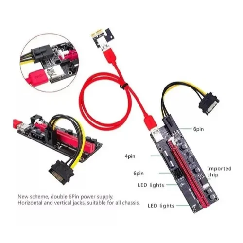 Placa Pci-e Express Riser Ver009s Usb 3.0 Extensor Ethereum Cor Vermelho