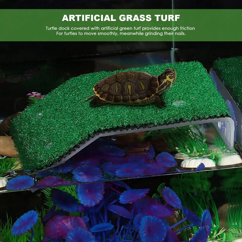 

A57X-Lawn Turtle Basking Platform Turtle Resting Basking Platform, Simulation Grass Turtle Ramp For Turtle Tank, Reptile