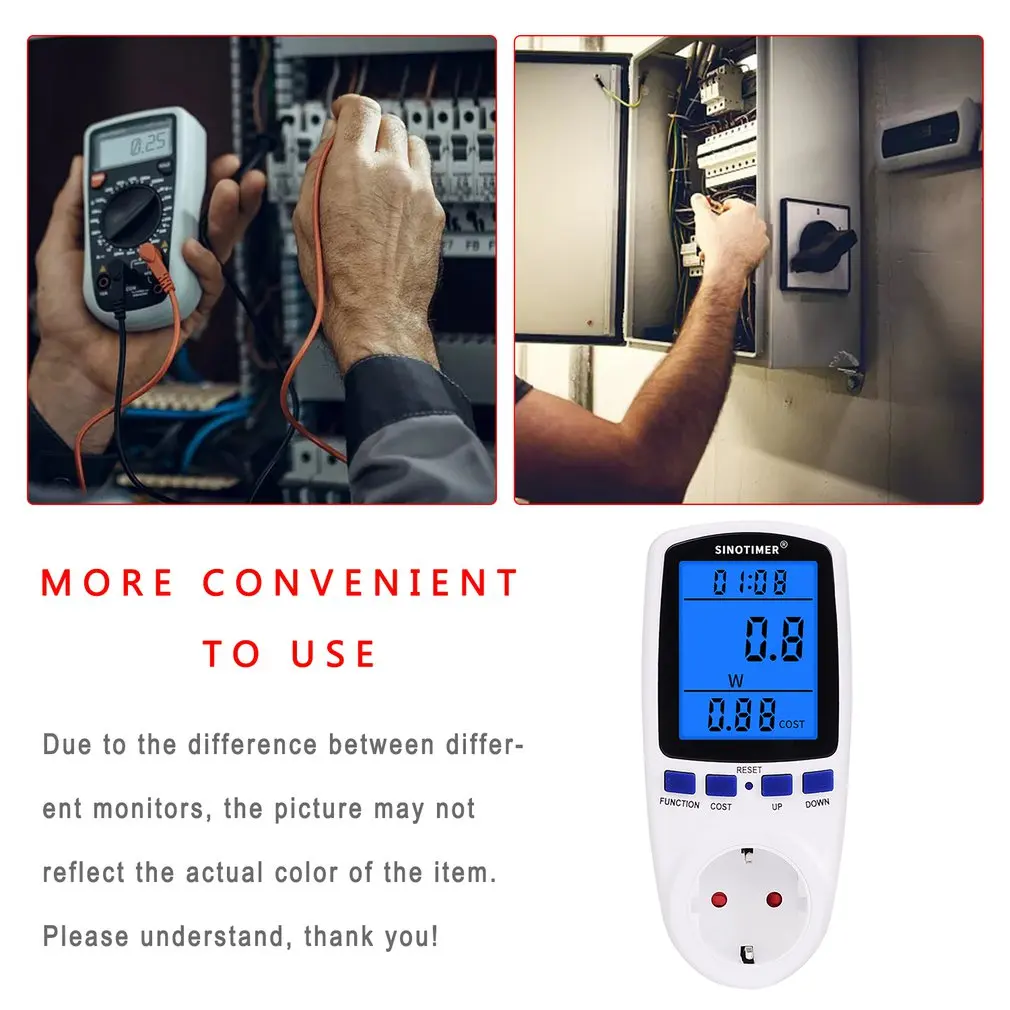 EU US UK FR BR AU Socket Digital Wattmeter Power Consumption Watt Energy Meter KWh AC 230V 120V Electricity With Backlights