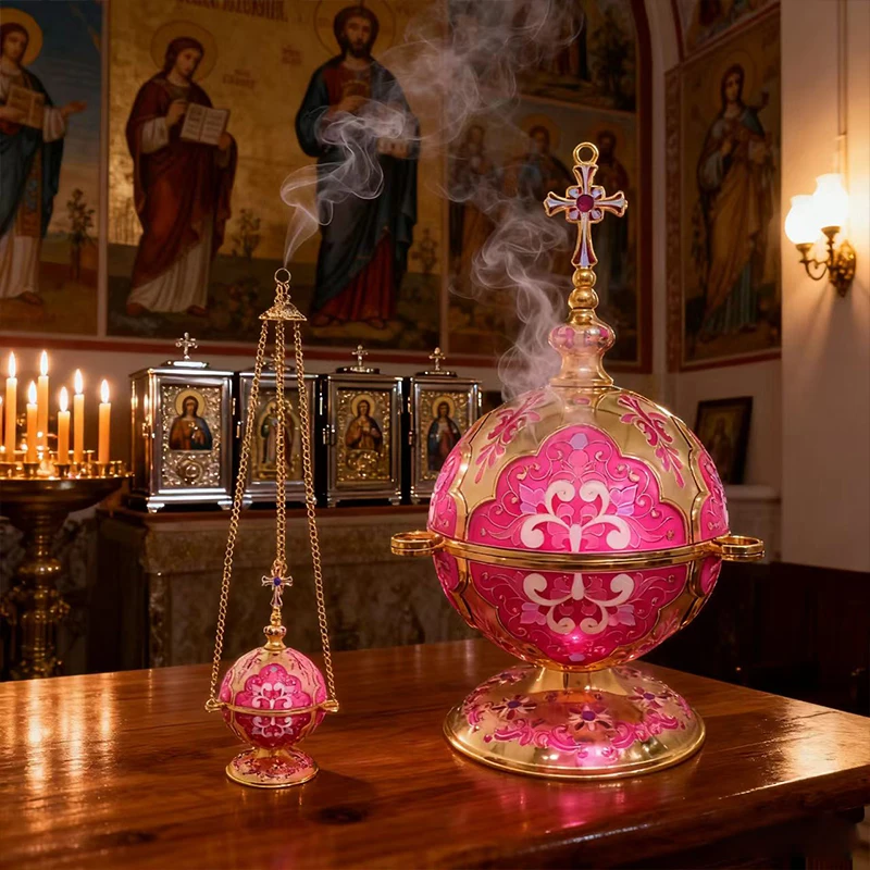 Neu2026Orthodoxes Hängegebetser mit Kette 6,5" Zinklegierung Vergoldeter Gebetser Kirchen-Hängegebetser Dekoration für die Gebetsecke zu Hause – Detail 2