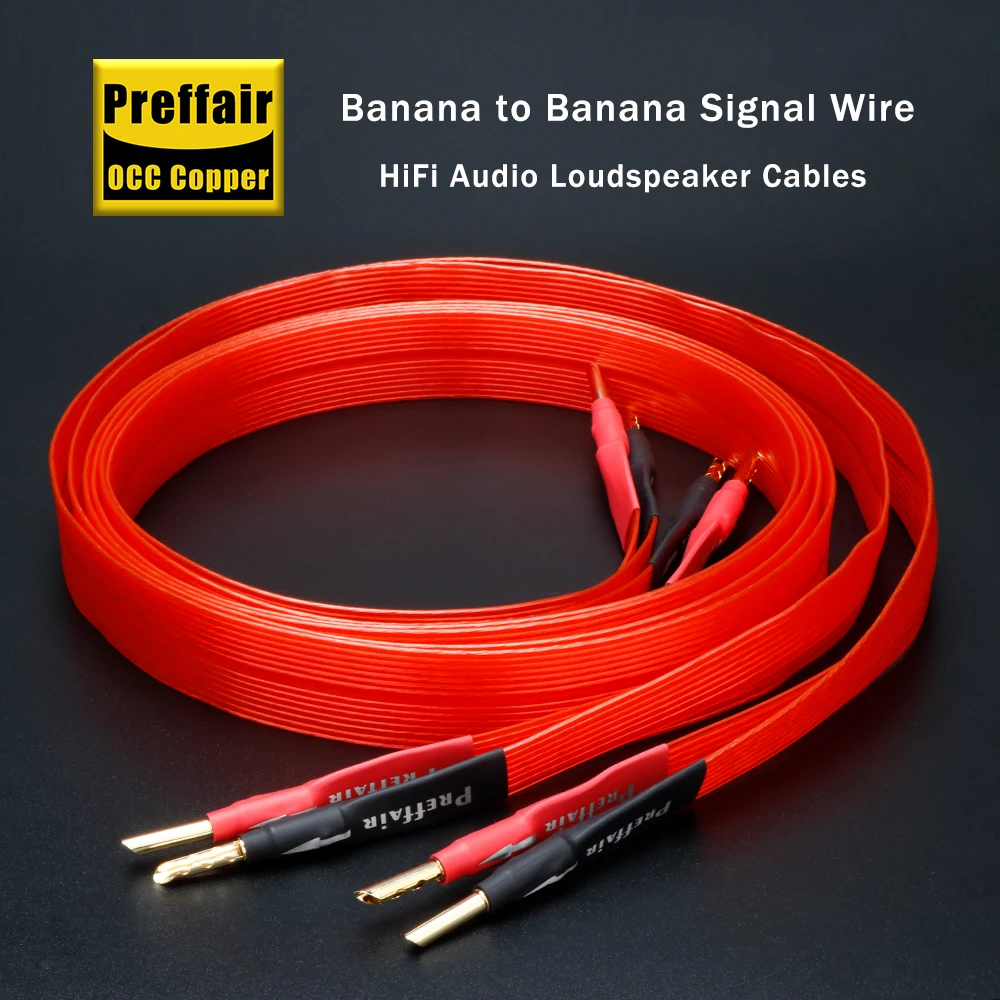زوج كابل مكبر الصوت الأحمر كابل مكبر الصوت المسطح مطلي بالفضة OCC مطلي بالفضة عشاق الصوت Hifi كابل الصوت مكبر للصوت