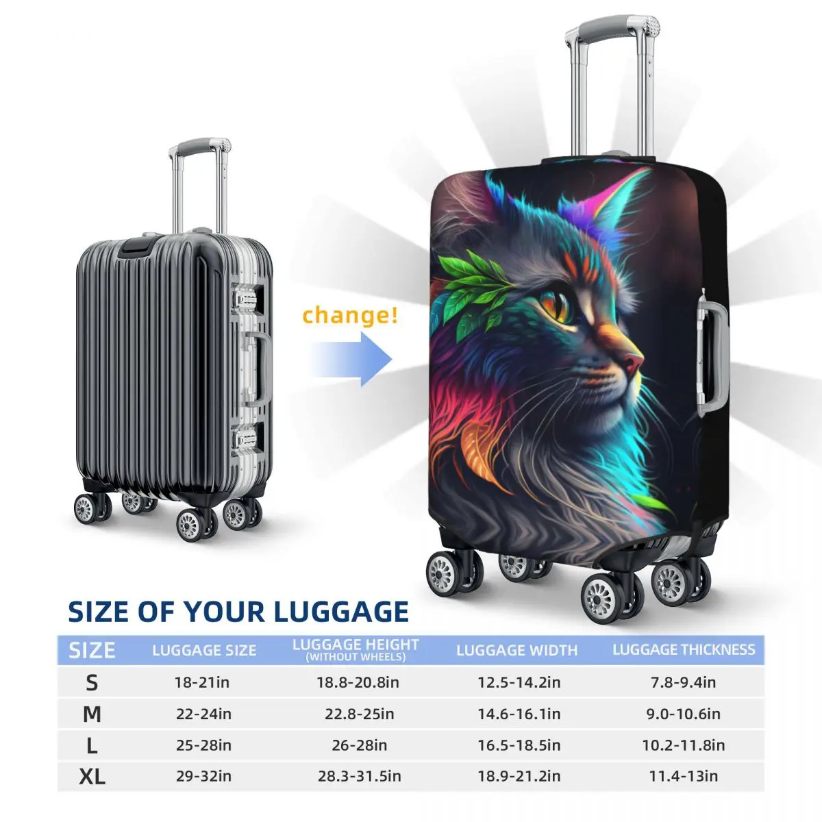 Cute Cat Head Suitcase Cover Holiday abstract animal Elastic Luggage Case Travel Protector