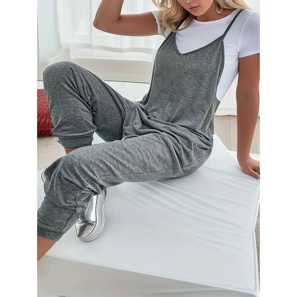 حجم كبير 1XL-5XL جديد الأوروبية والأمريكية المرأة الحمالة السراويل مع حزام الظهر حللا الجيب العصرية