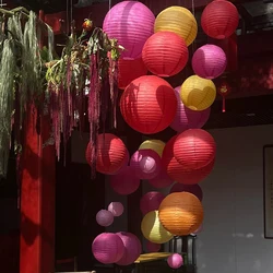 6 Pcs Chinese Round Paper Lantern Birthday Party Decoration Chinese Wedding Hanging Ball Lantern DIY New Year Holiday Supplies