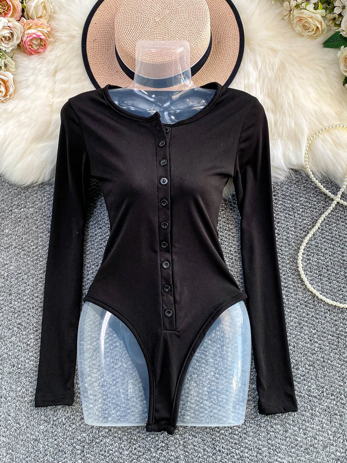 

Slim Fit round Ne Piece ort Pants Women's Autumn Winter Faion Design Pure Desire Sexy Single Button Closure Dr