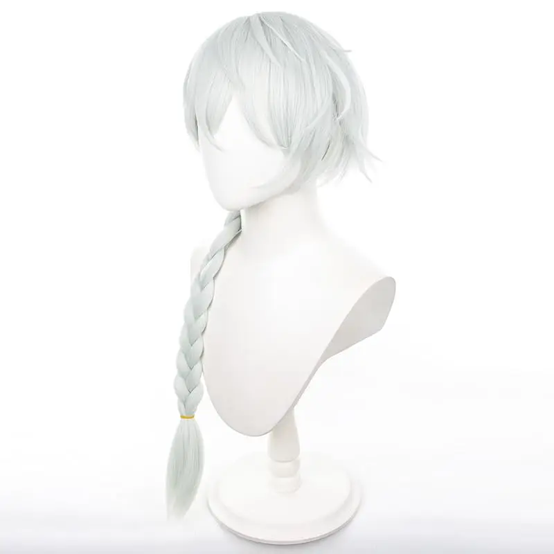 Anime Bungo Stray Dogs Nikolai Gogol Cosplay Wig for Men Long Grey White Braided Wig Halloween Party Costume Accessory