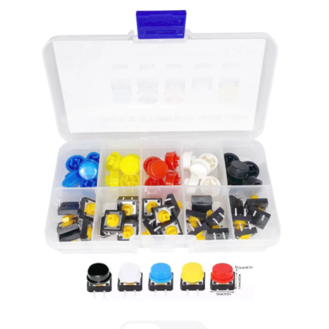 12*12*7.3mm Circular Square Head Tact Micro Switch With Button Cap, 25pcs Per Box