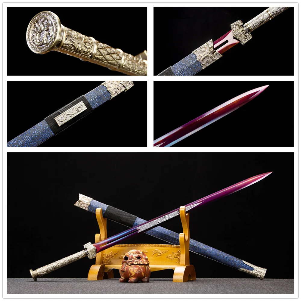 Beautiful Chinese JIan Hanjian WUSHU Sword High Manganese Steel Blade Leather Wrap Hardwood Sheath PC-ABS Fitting Full Tang Nice
