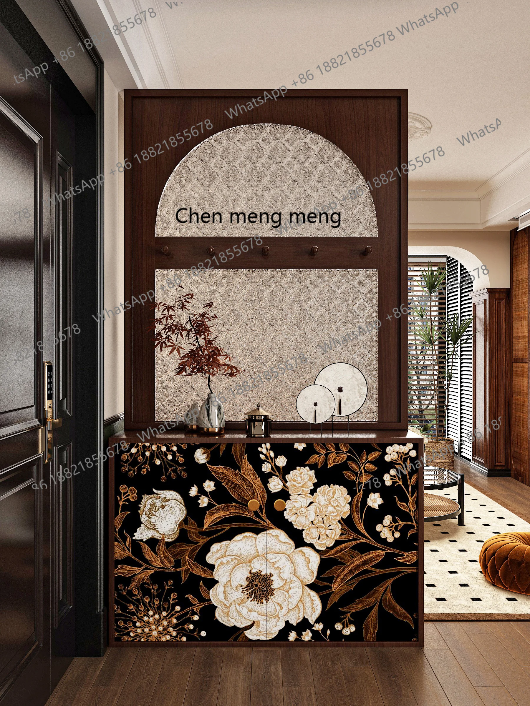 

Solid wood Changhong begonia glass home entrance entrance shoe cabinet integrated medieval screen partition living room cabinet