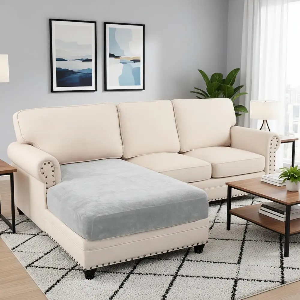 

Stretch Mixed-Color Chenille Sectional Couch Covers or L Shaped Chaise Lounge 1 Piece Separate Cushion Couch Non Slip Furniture