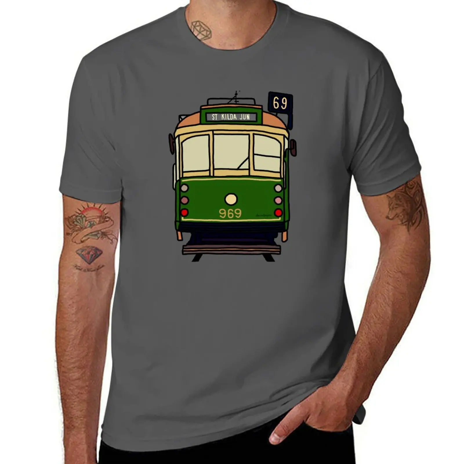 

Melbourne Tram - No.69 to St.Kilda Junction T-Shirt cotton graphic tees Blouse Anime t-shirt man clothes mens t shirt