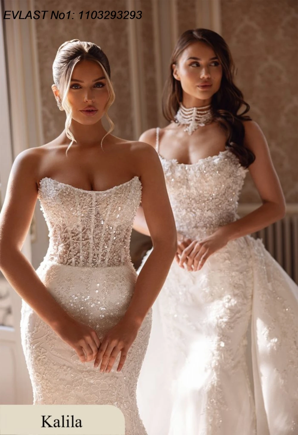 EVLAST Customized Sexy Mermaid Wedding Dress Shiny Lace Applique Beading Detachable Train Bridal Gown Vestidos De Novia TMD110