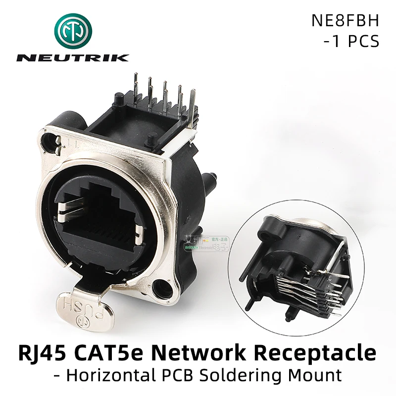 Original NEUTRIK etherCON NE8FBH RJ45 CAT5E Network Data Connector Horizontal PCB Soldering Mount Audio Video Lighting Socket