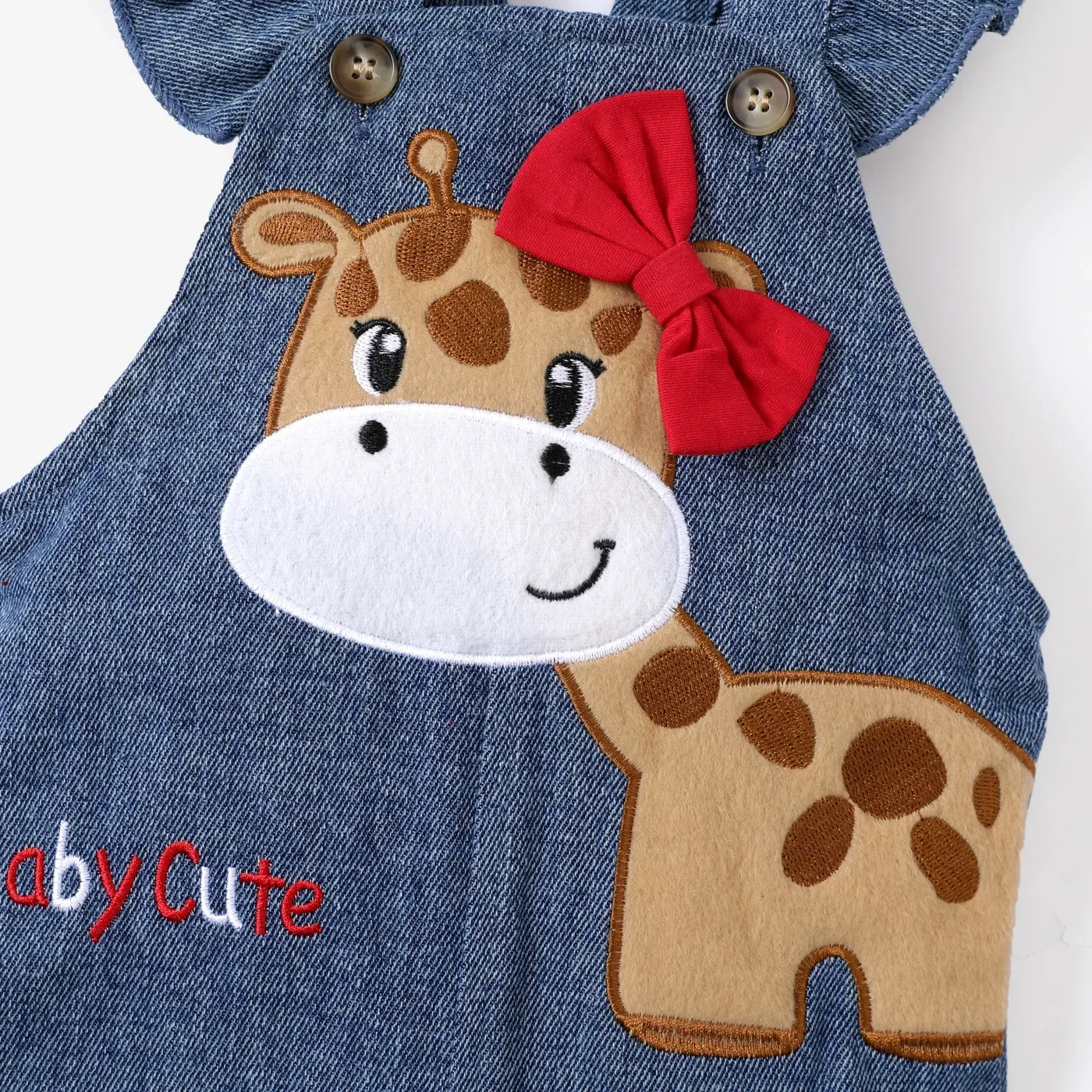 PatPat 3pcs Baby Girl 95% Cotton Stripe Long-sleeve Top and 97% Cotton Giraffe Embroidery Ruffle Overalls & Headband Set