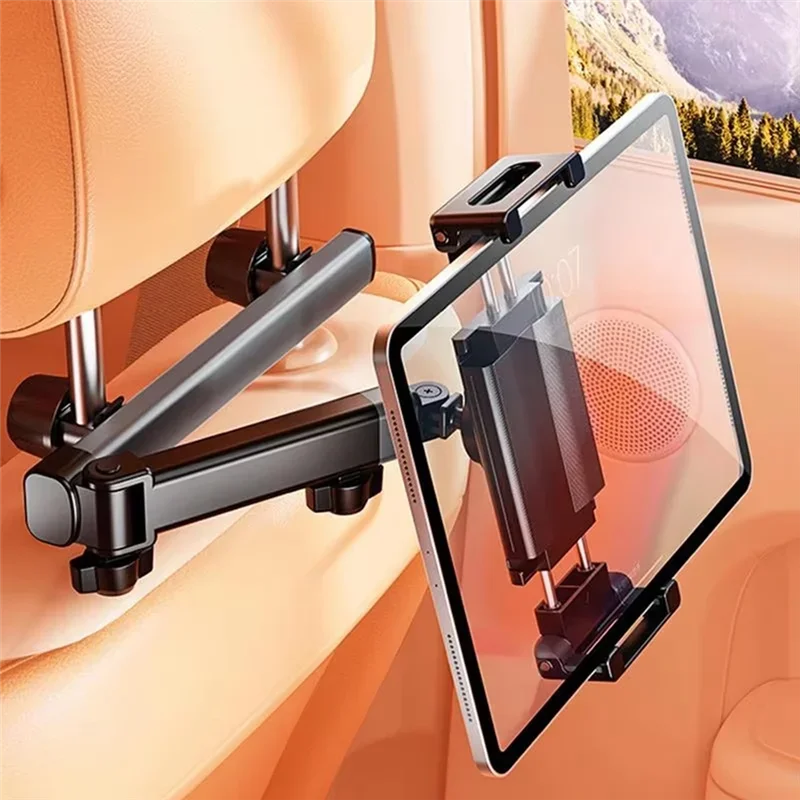 360° Drehbarer Aluminiumlegierung Auto-Kopfstützen-Tablethalter für 6-12,9 Zoll Handy/Tablet Teleskopische Tablet-Halterung fürs Auto – Detail 5