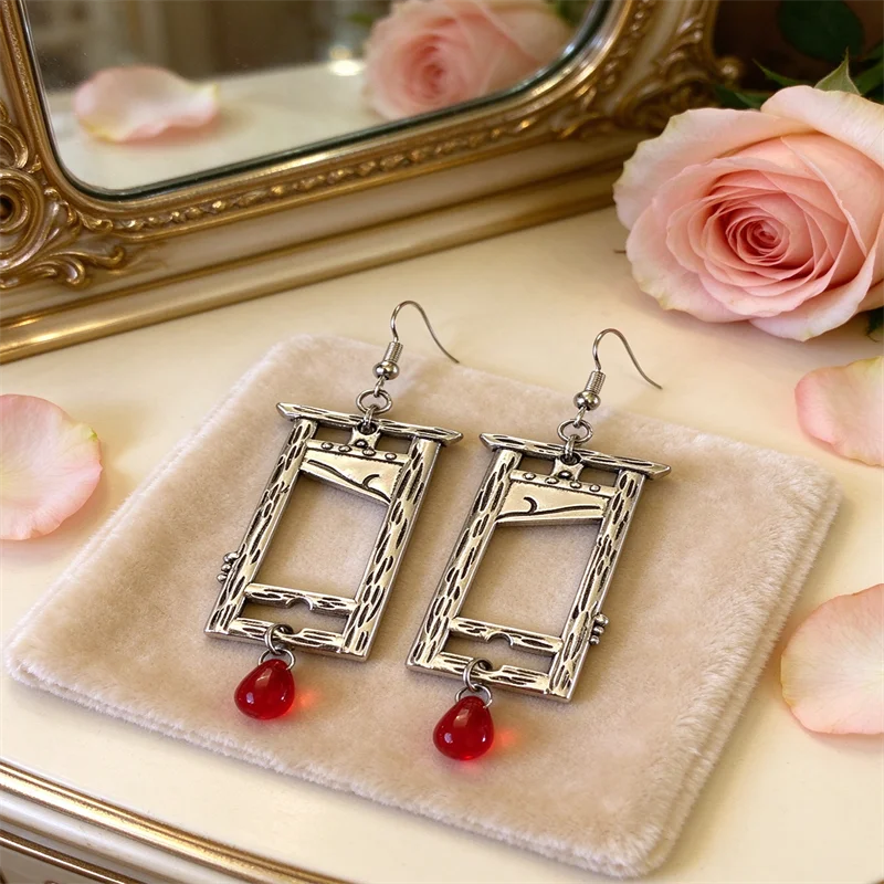 Dripping Guillotine Earrings - Antique Silver
