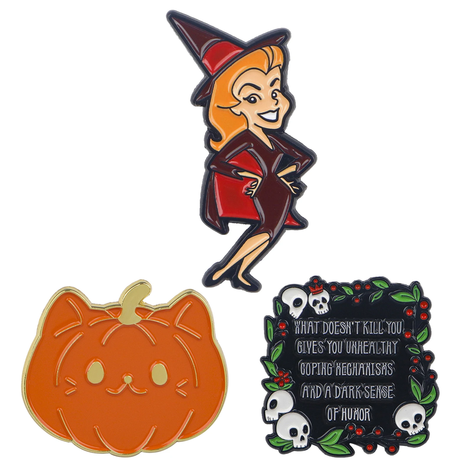 Funny Halloween Witch Enamel Pin Pumpkin Cat Badges on Backpack Brooches for Women Men Lapel Pins Cosplay Accessories Toys Gift