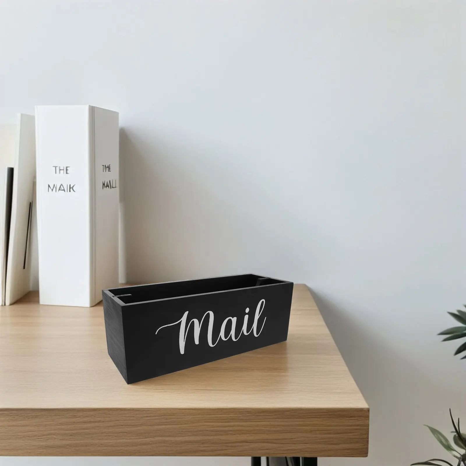 

Wood Desk Organizer Countertop Mail Holder and Key Organizer Natural Finish Desktop File Storage Box for Letters Bills Envelopes
