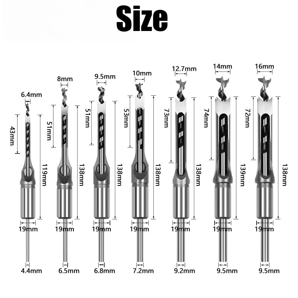 6mm-25mm Square Hole Drill Bit Steel Hardness Sharp Mortising Chisel Set DIY Furniture Square Woodworking Drill Tools