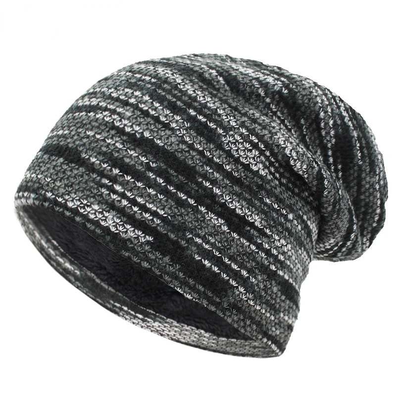 Knitted Hat Women Skullies Beanies Winter Hats For Men Bonnet Striped Caps Warm Baggy Soft Female Wool Male Beanie Hat