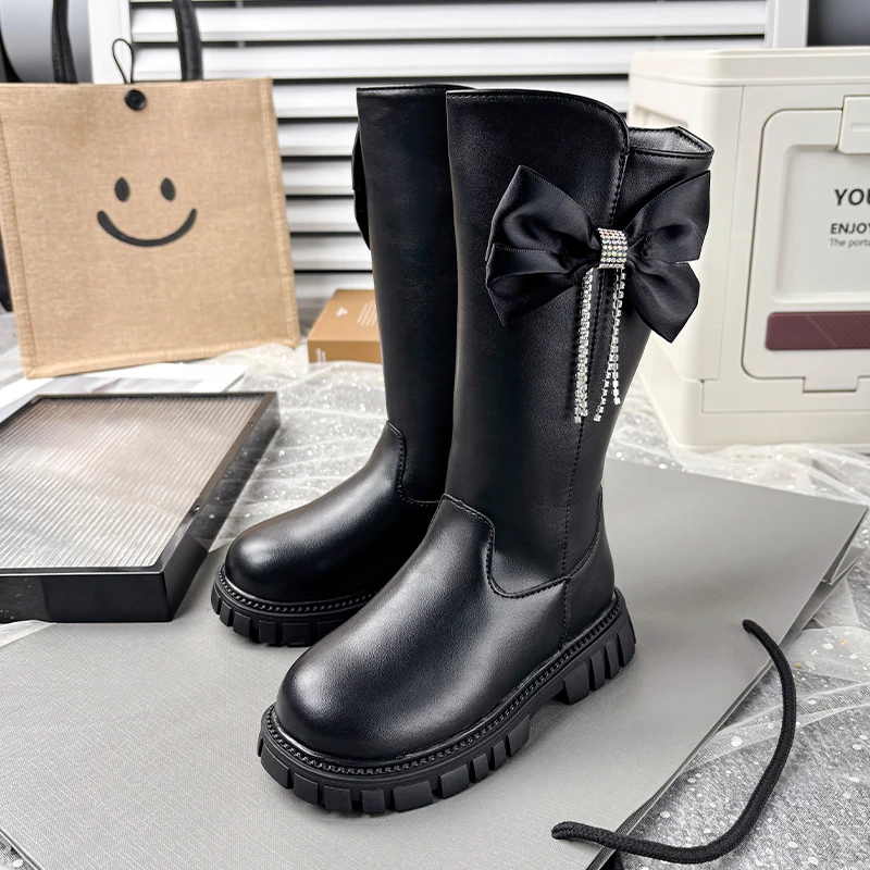 Girls Knee-High Dress Boots kid's Unlined Tall Princess Pageant Side Zipper Boots children's Stage & Recitals Dress Riding Boats