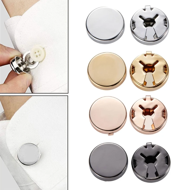 1 Pair Brass Round Cuff Button Cover Formal Shirt Cuff Links for Photo