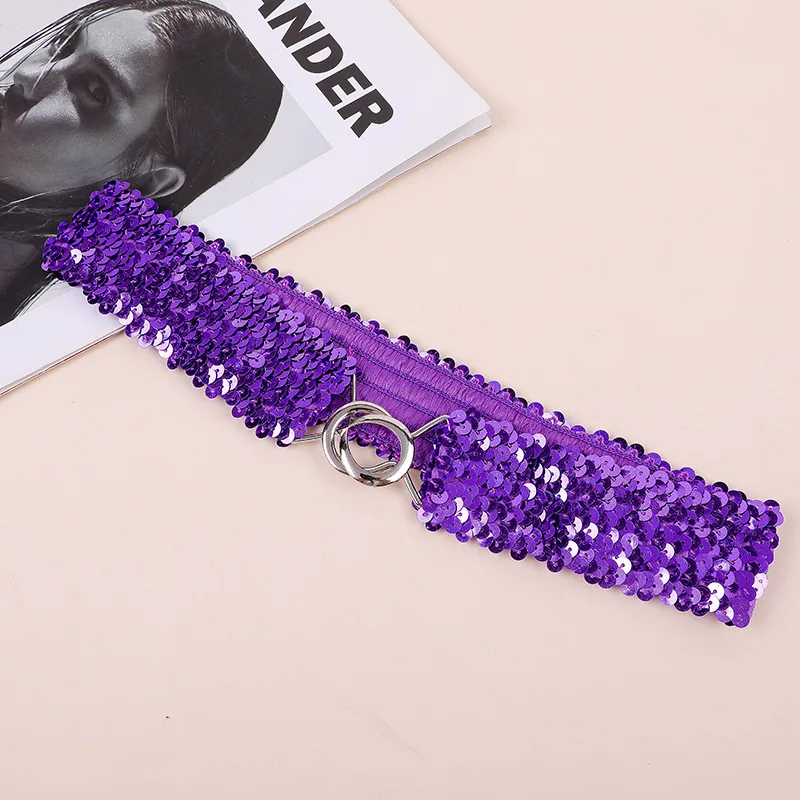 Sequin belts gorgeous fashion adult kids women\'s belts wholesale elastic belts toe buckle elastic belts