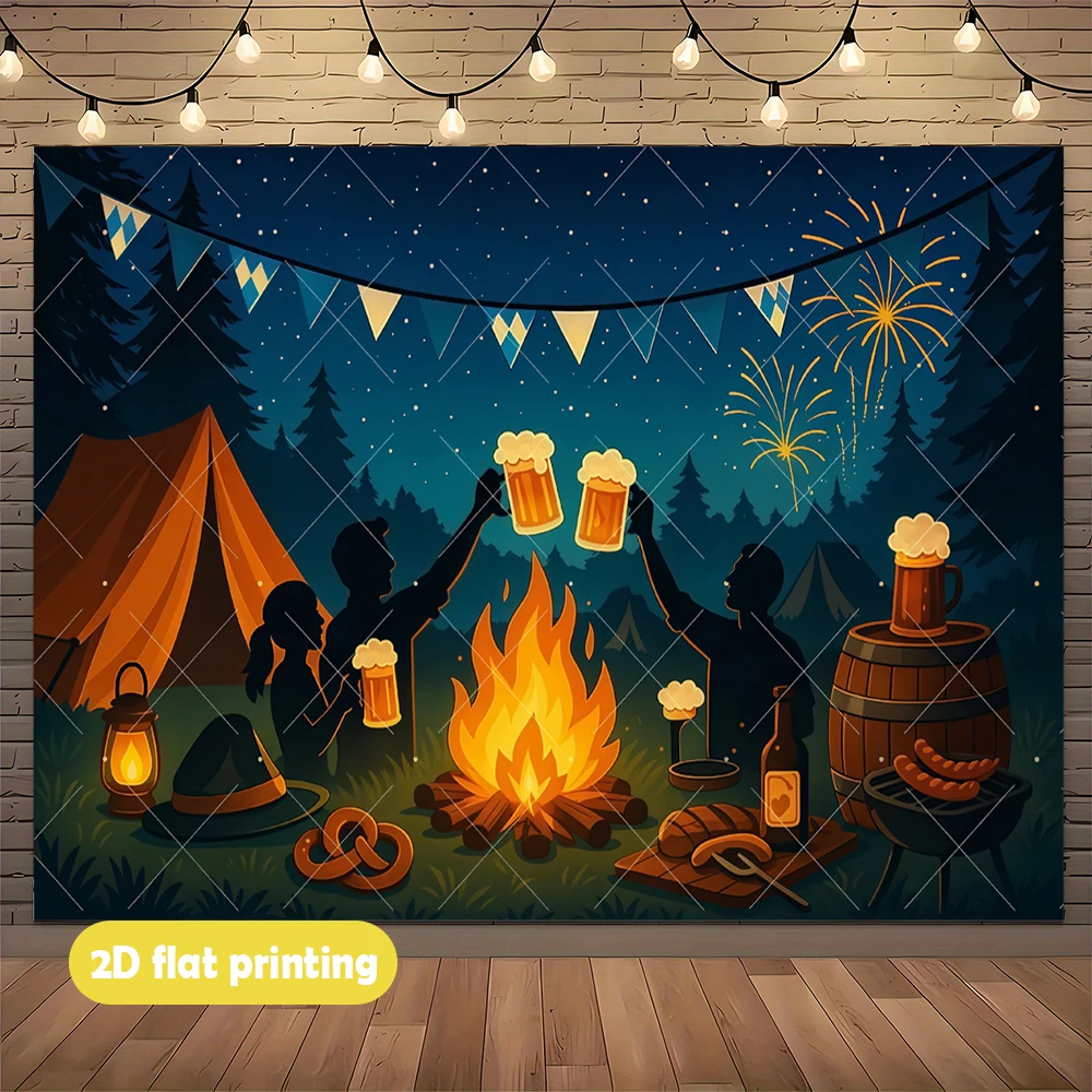 لافتة مهرجان أكتوبر مع الملابس التقليدية وأكواب البيرة وشارع القرية. التصوير الفوتوغرافي وديكور الحائط. #2